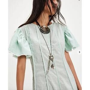 S/W/F Flutter Butterfly Sleeve Maxi Dress Mint Green Swiss Dot Size Small NWT